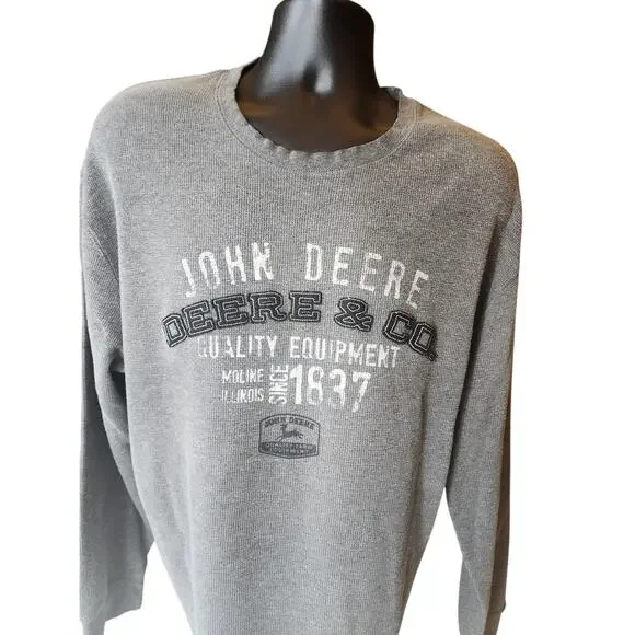 John Deere Long Sleeve Shirt Mens XXL Thermal Waffle Knit Crewneck Casual 1837 - Picture 8 of 9